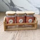 Kit Conjunto 2 Galheteiros Suporte Porta Tempero De Bambu 22x