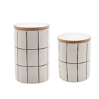 Kit Conjunto 2 Potes Decorativos Cerâmica Bambu Turim Branco