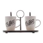 Kit Conjunto 2 Xícaras Café Caneca Coffee Time Com Suporte De