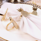 Kit Conjunto 4 Anéis Porta Guardanapo Abacaxi Dourado Mesa Po
