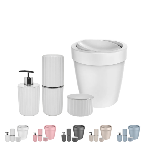 Kit Conjunto Banheiro Completo Com Lixeira Com Tampa Basculan