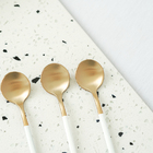 Kit Conjunto Colher De Sobremesa Em Aço Inoxidável Gold Doura