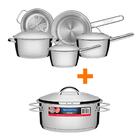 Kit - Conjunto De Panelas Inox 5 Pcs Allegra + Panela Inox Fu