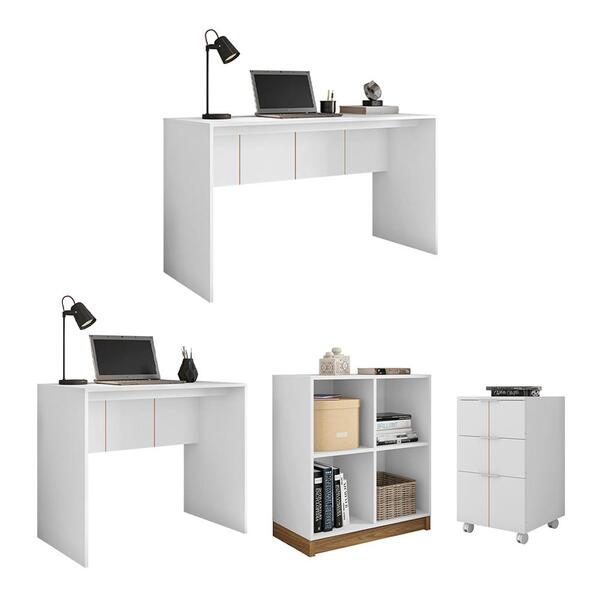 Kit Conjunto Escritório 4 Peças Cubic Branco Caemmun