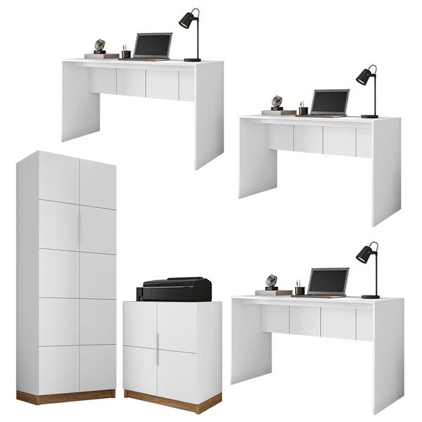Kit Conjunto Escritório 5 Peças Cubic Branco Caemmun