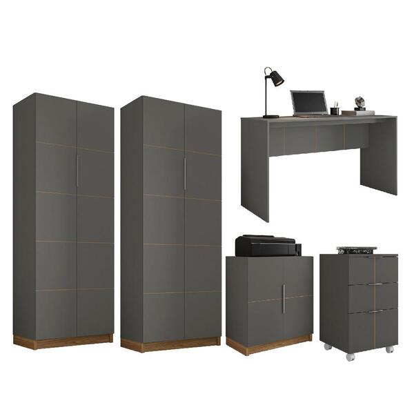 Kit Conjunto Escritório 5 Peças Cubic Cinza Caemmun