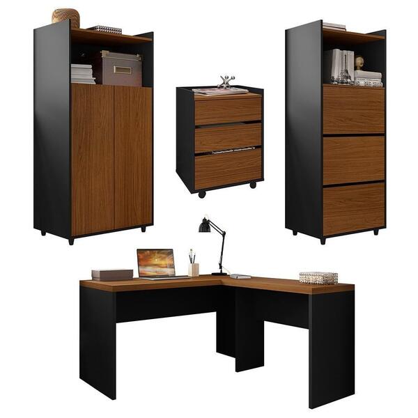 Kit Conjunto Escritório 5 Peças Studio Preto Caemmun