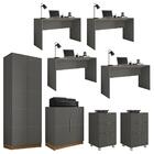 Kit Conjunto Escritório 8 Peças Cinza Cubic Caemmun