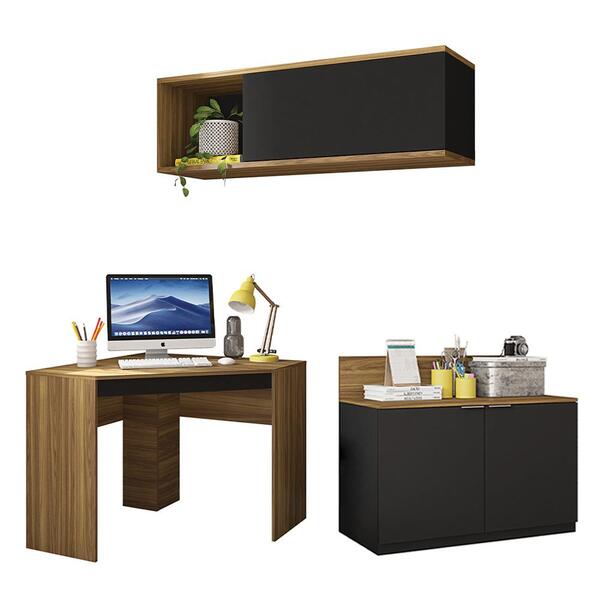 Kit Conjunto Escritório Armário Mesa Nicho Recta Marrom