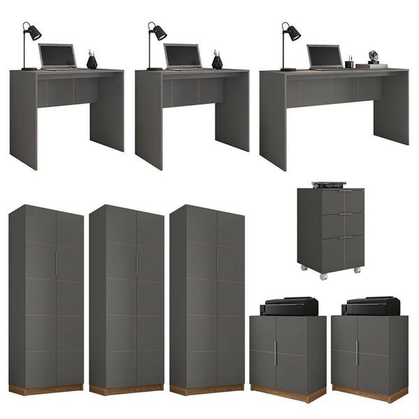 Kit Conjunto Escritório Completo 9 Peças Cubic Cinza Caemmun