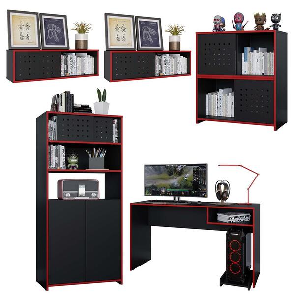 Kit Conjunto Escritório Gamer 5 Peças Pixel Preto Caemmun