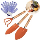 Kit Conjunto Jardinagem 3 Peças Cabo Madeira + Luva Pigmentad