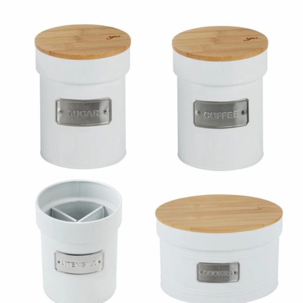 Kit Conjunto Lata Pote Porta Condimentos Matte Branco Yoi 4 P