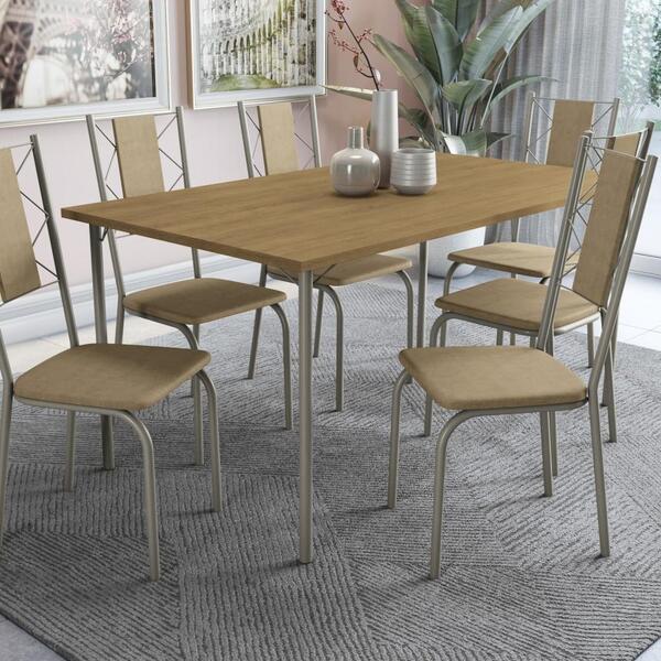 Kit Conjunto Mesa 6 Cadeiras 136 X 90 Cm Sala De Jantar Cozin
