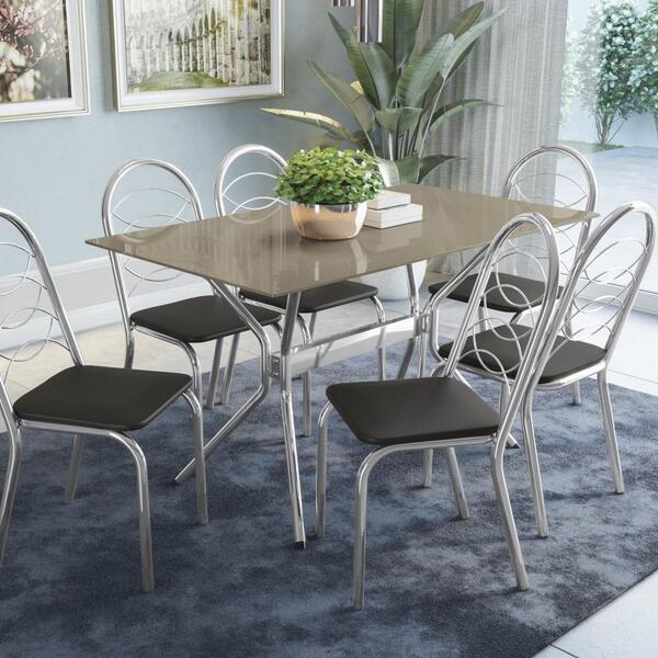 Kit Conjunto Mesa 6 Cadeiras 140 X 80 Cm Sala De Jantar Cozin