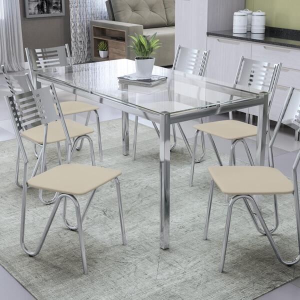 Kit Conjunto Mesa 6 Cadeiras 150 X 80 Cm Sala De Jantar Cozin