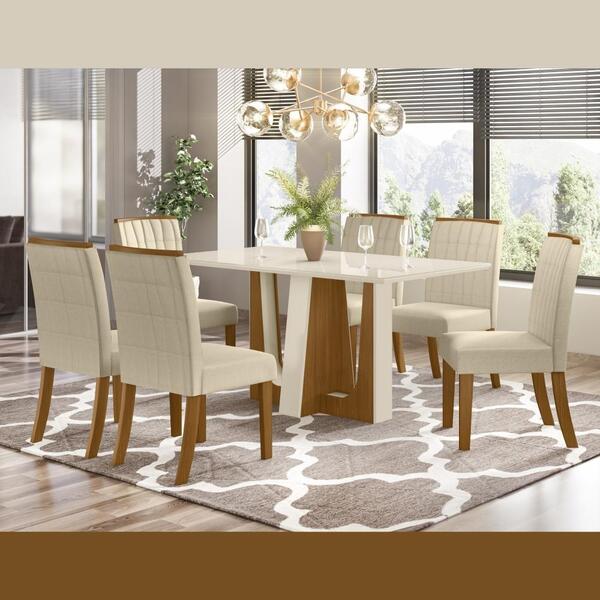 Kit Conjunto Mesa Alfa 160 Cm 6 Cadeiras Sala De Jantar Cozin