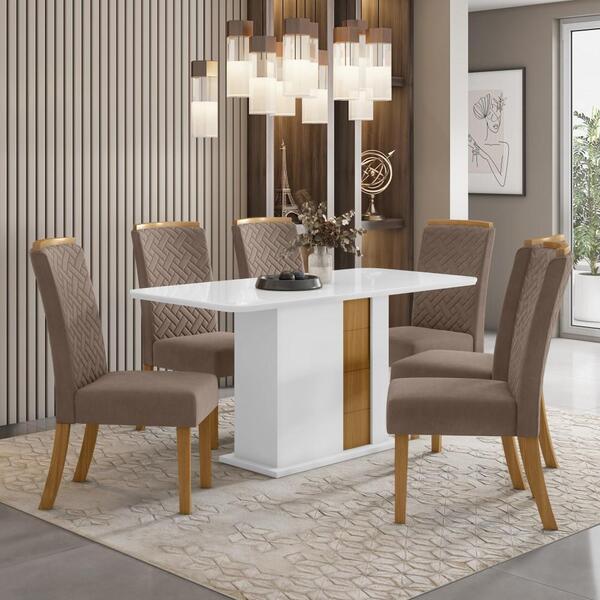 Kit Conjunto Mesa Bruna 160 Cm 6 Cadeiras Sala De Jantar Cozi