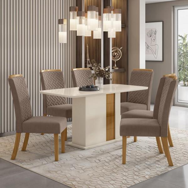 Kit Conjunto Mesa Bruna 160 Cm 6 Cadeiras Sala De Jantar Cozi