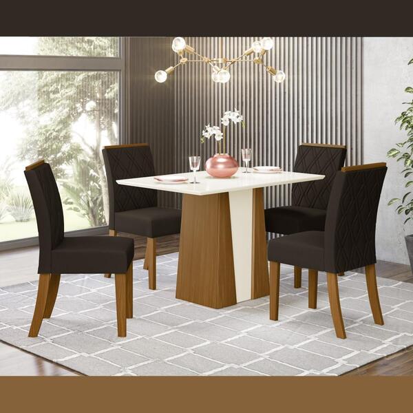 Kit Conjunto Mesa Orus 120 Cm 4 Cadeiras Sala De Jantar Cozin