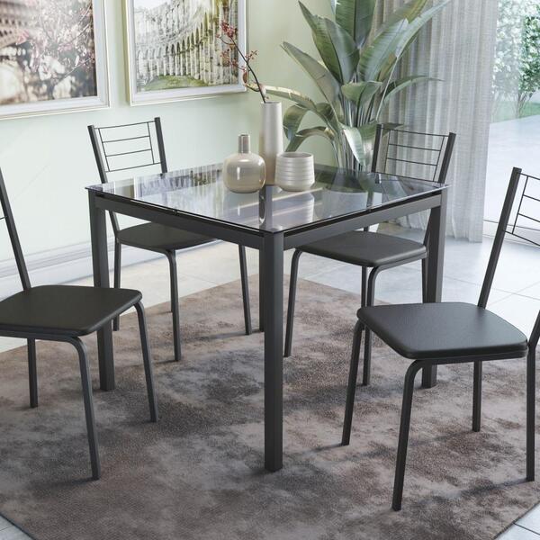 Kit Conjunto Mesa Quadrada 4 Cadeiras 90 X 90 Cm Sala De Jant