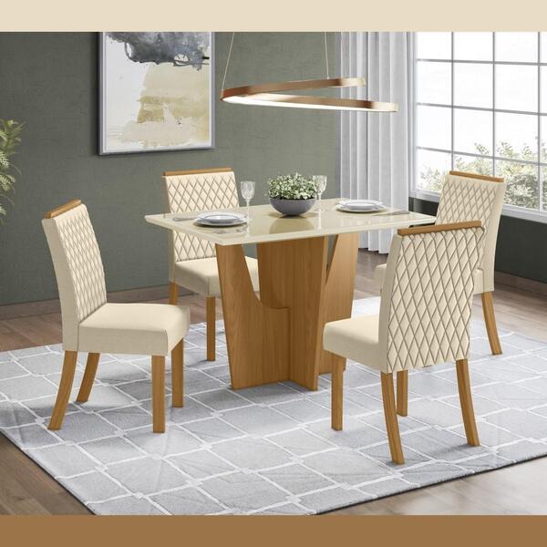 Kit Conjunto Mesa Vertice 120 Cm 4 Cadeiras Sala De Jantar Co