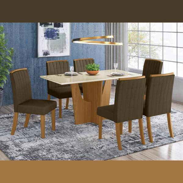 Kit Conjunto Mesa Vertice 160 Cm 6 Cadeiras Sala De Jantar Co