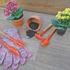 Kit Conjunto Mini Para Jardinagem 4 Peças Cabo Madeira + Luva