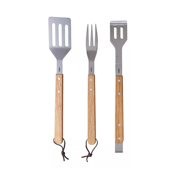 Kit Conjunto Para Churrasco Madeira E Inox Espátula Garfo E P
