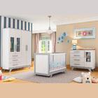 Kit Conjunto Quarto Bebê Berço Guarda Roupa 4 Portas Cômoda 3