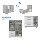 Kit Conjunto Quarto Bebê Berço Guarda Roupa 4 Portas Cômoda 3