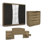 Kit Conjunto Quarto Guarda Roupa 6 Portas Espelho Cômoda 4 Ga