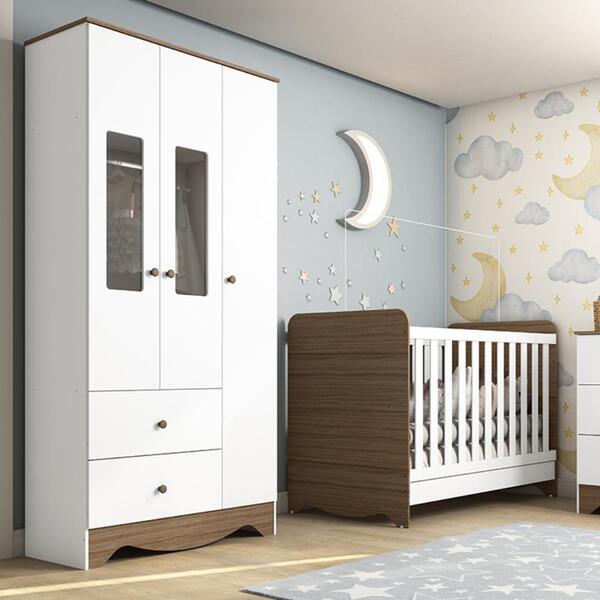 Kit Conjunto Quarto Infantil Bebê Ben Berço 3 Em 1 Guarda Rou