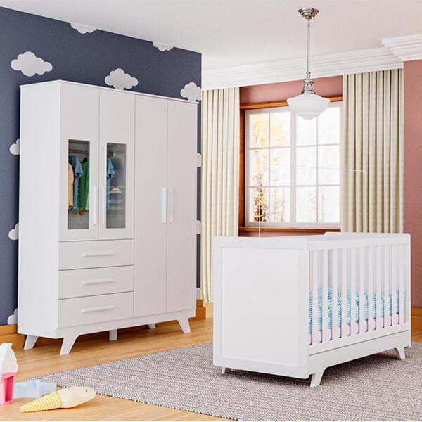 Kit Conjunto Quarto Infantil Bebê Berço Mini Cama 2 Em 1 Guar