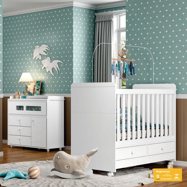 Kit Conjunto Quarto Infantil Cama Berço Cômoda Multiuso Gavet