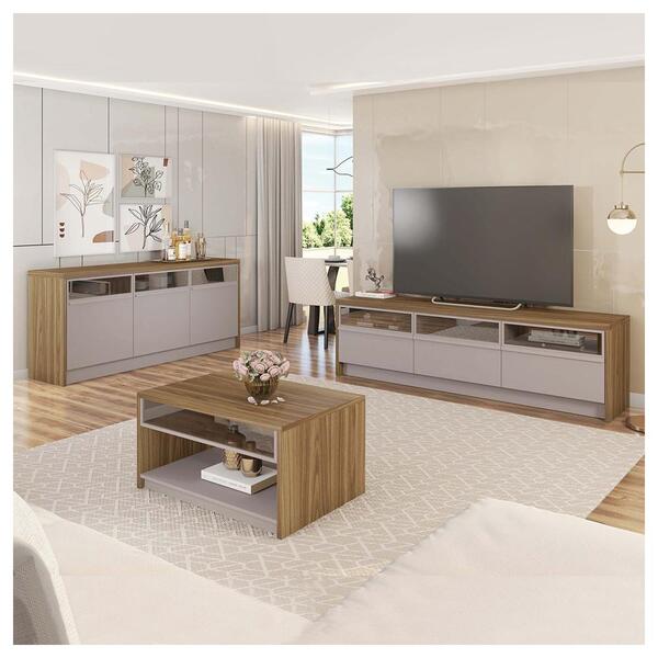 Kit Conjunto Sala De Estar Bancada Buffet Mesa Vectro Caemmun