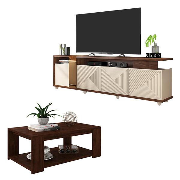 Kit Conjunto Sala De Estar Bancada E Mesa Columbus Caemmun