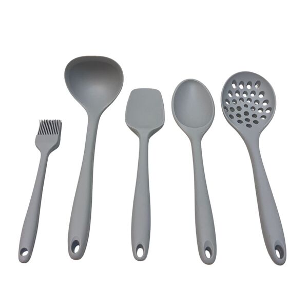 Kit Conjunto Utensílios Silicone Cinza Grey Mimo 5pçs