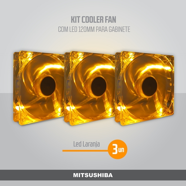 Kit Cooler  Fan Laranja 3 Un Led 12cm Gabinete  Mitsushiba