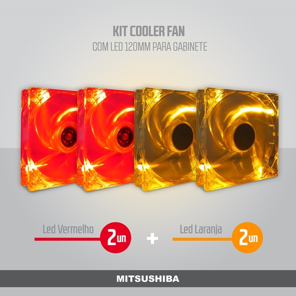 Kit Cooler Fan Ver*2 + Lar*2  Led 12cm  Gabinete  Mitsushiba