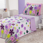 Kit Coordenado Cobre Leito Com Lençol Solteiro Alegria Lilás