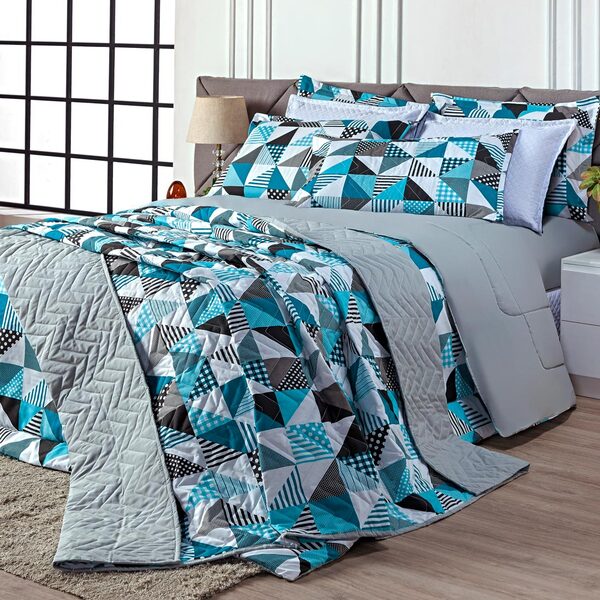 Kit Coordenado Edredom Orlando Cinza Dupla Face C/ Lençol Que