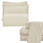 Kit Coordenado Grécia Cobre Leito + Jogo De Cama Queen Bordad