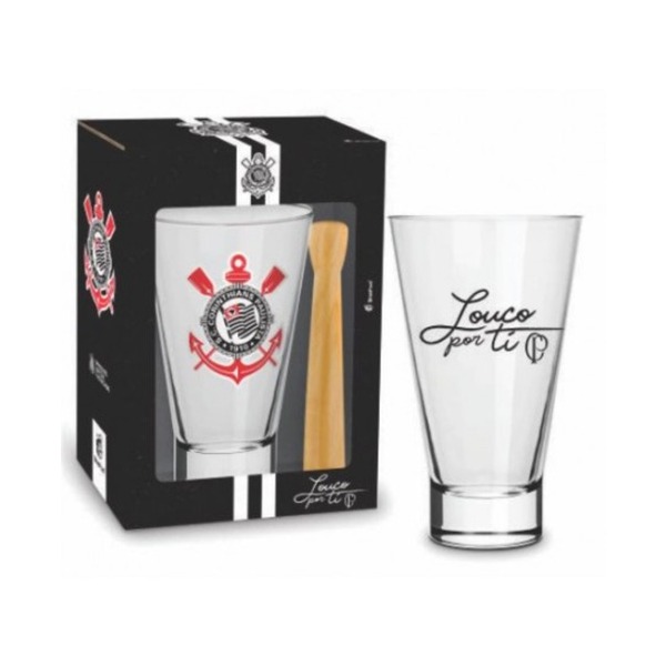 Kit Copo Caipirinha Com Socador Long 400 Ml Corinthians Brasf
