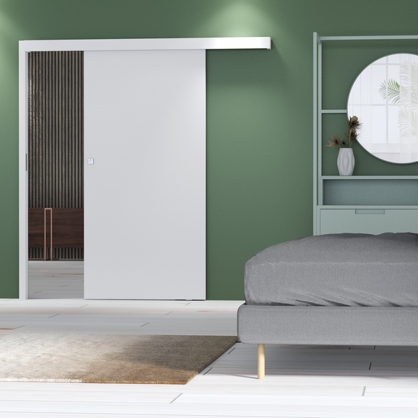 Kit Correr com Folha de Porta Colméia Lacca Branca 2,10x0,72m e Fechadura Completa Moldurama