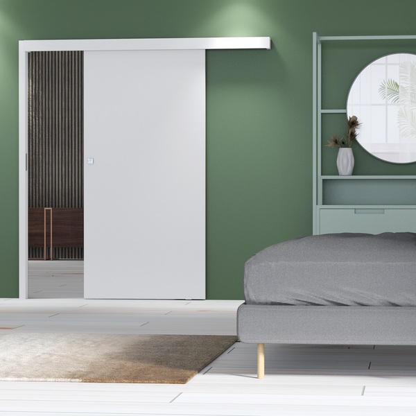 Kit Correr com Folha de Porta Colméia Lacca Branca 2,10x0,82m e Fechadura Completa Moldurama