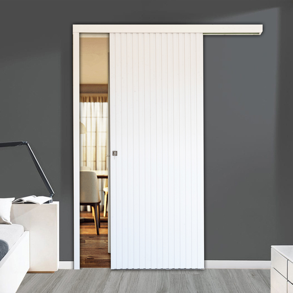 Kit Correr com Folha de Porta Ripada Branca 2,10x0,82m e Fechadura Completa Moldurama