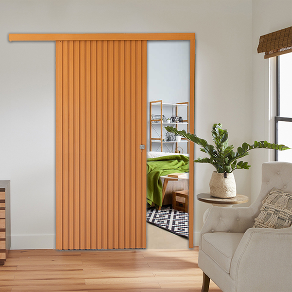 Kit Correr com Folha de Porta Ripada Curupixá 2,10x0,82m e Fechadura Completa Moldurama