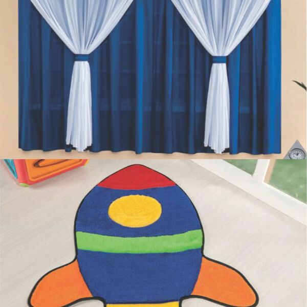 Kit Cortina Filó 2 Metros + Tapete Foguete - Royal