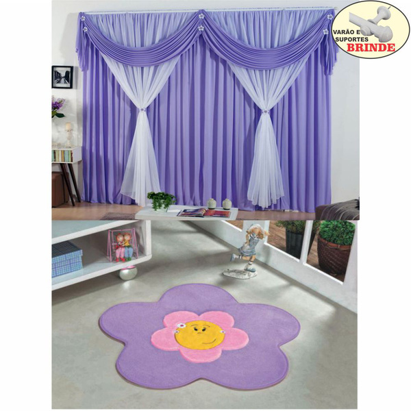 Kit Cortina Jessica + Tapete Menina Flor - Lilás - Varão Brin
